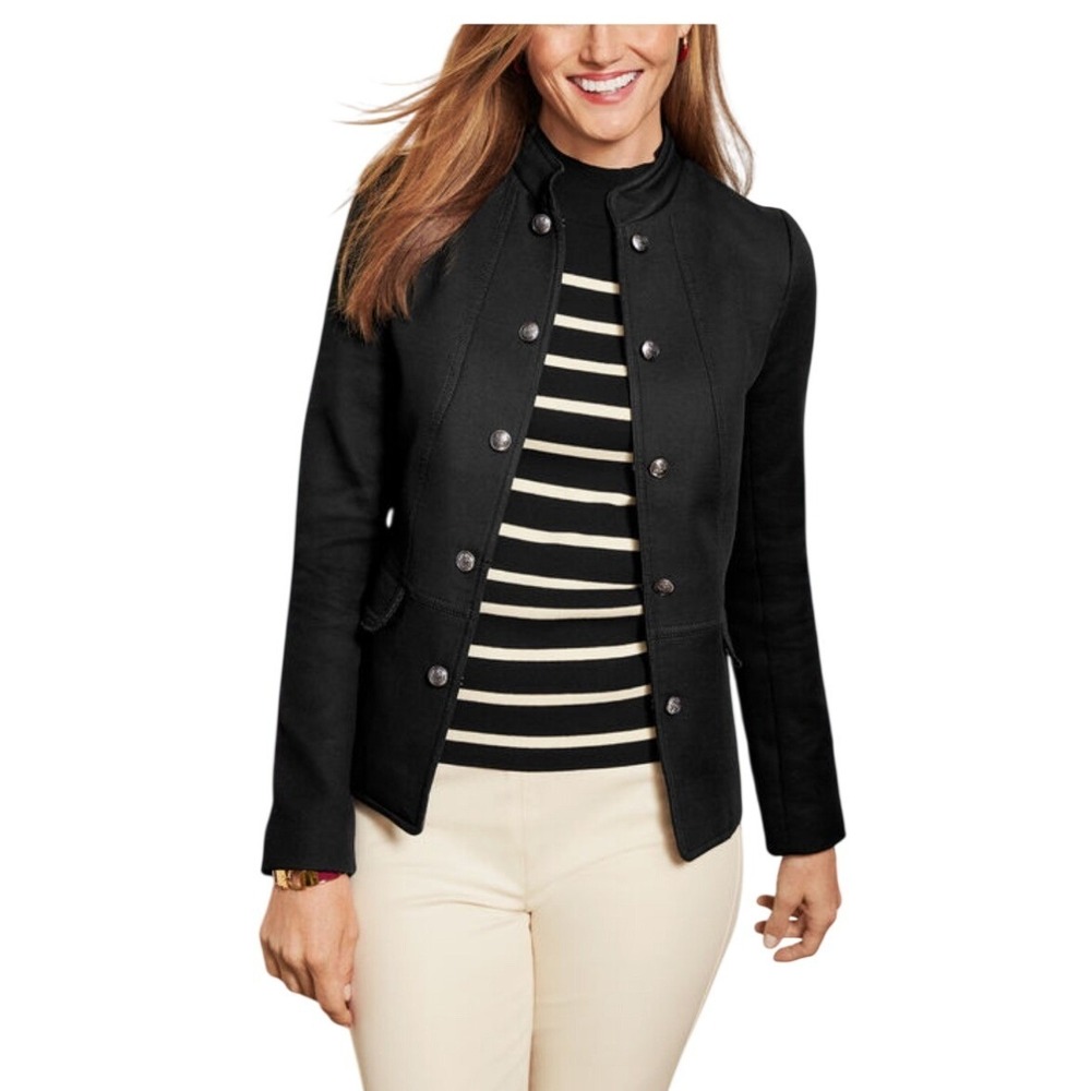 Talbots Twill Military Blazer Jacket Size 16 Double Breasted Heritage Old Money